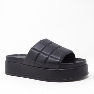 Silent D Porta Black Quilted Platform Slides Chunky Comfort Sandals 39EU - 8US